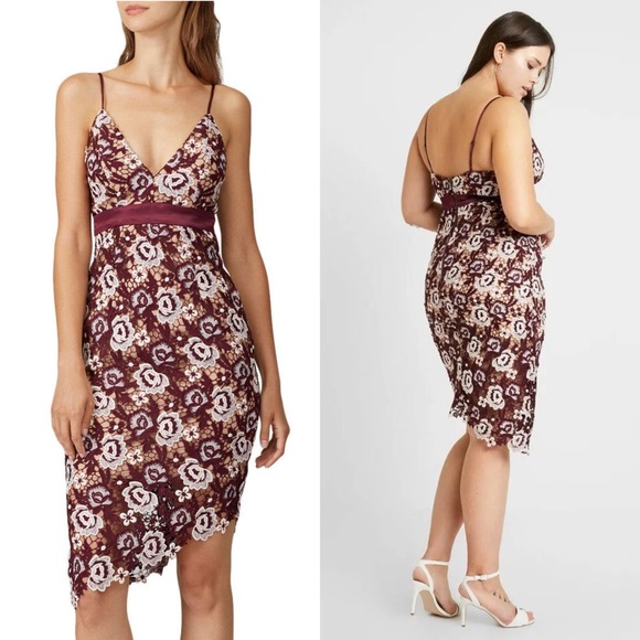 BARDOT Floral Guipure Crochet Lace Sleeveless V-Neck Empire Waist Sheath Dress 2 - Picture 4 of 11